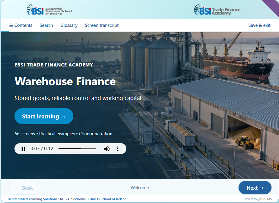 Warehouse Finance online CPD course from eBSI Trade Finance Academy