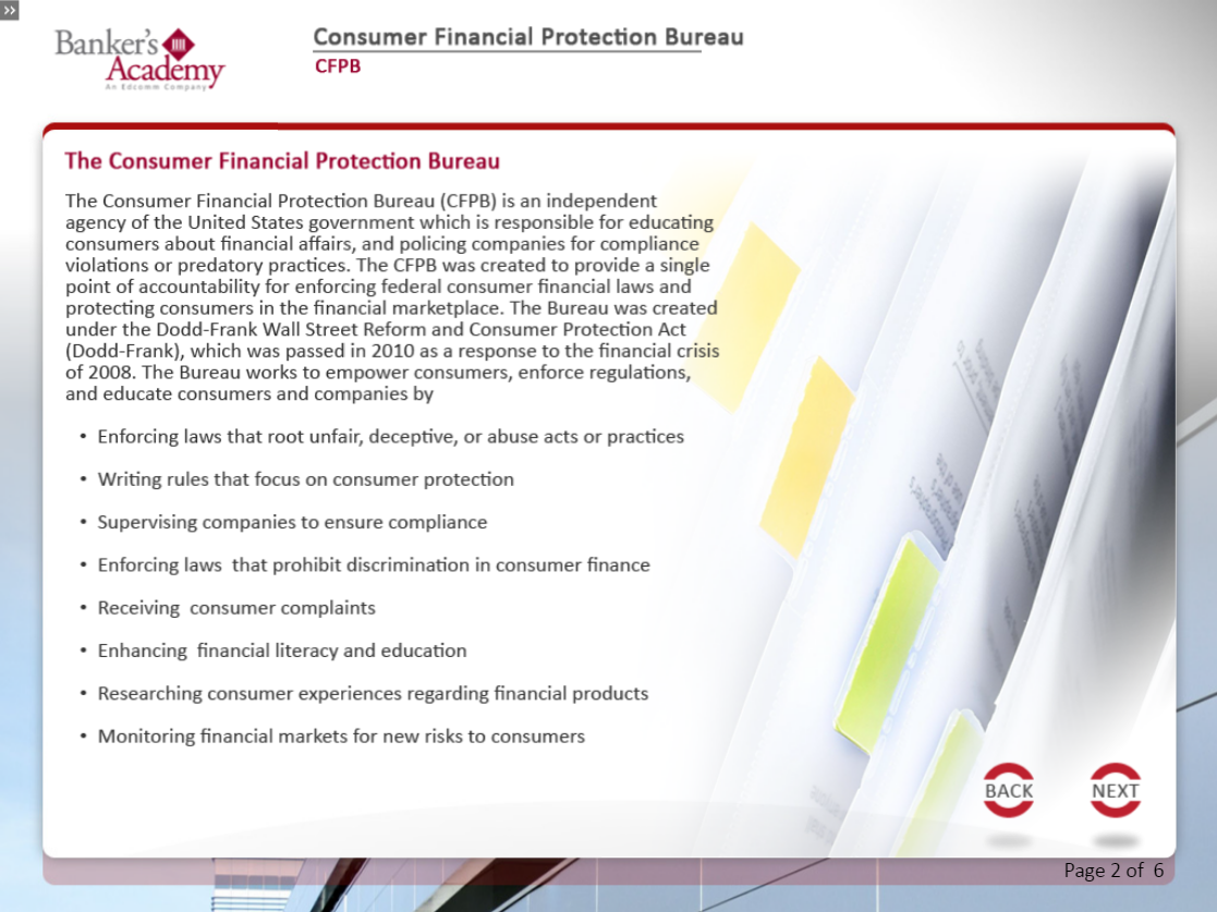 Consumer Financial Protection Bureau - eBSI Export Academy