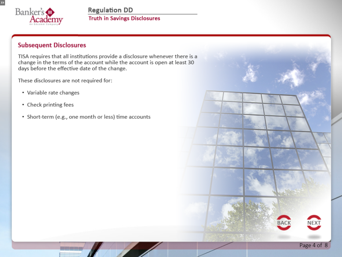 Regulation DD: Truth in Savings Act - eBSI Export Academy