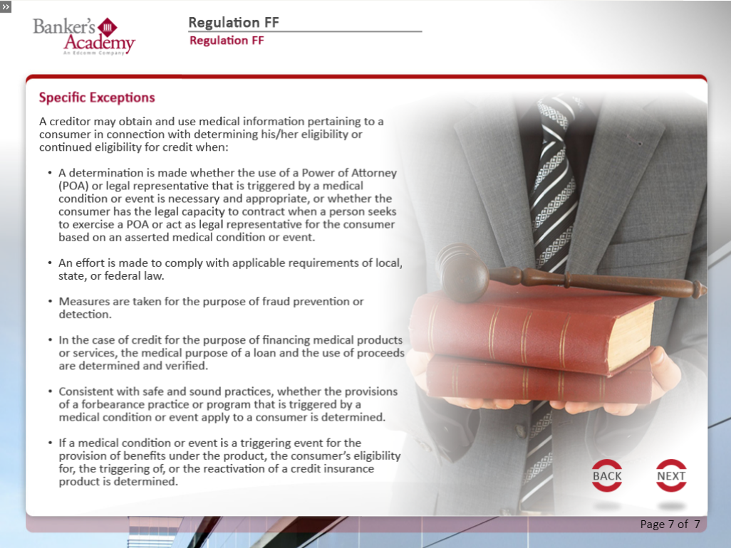 Regulation FF: Obtaining and Using Medical Information in Connection with Credit - eBSI Export Academy