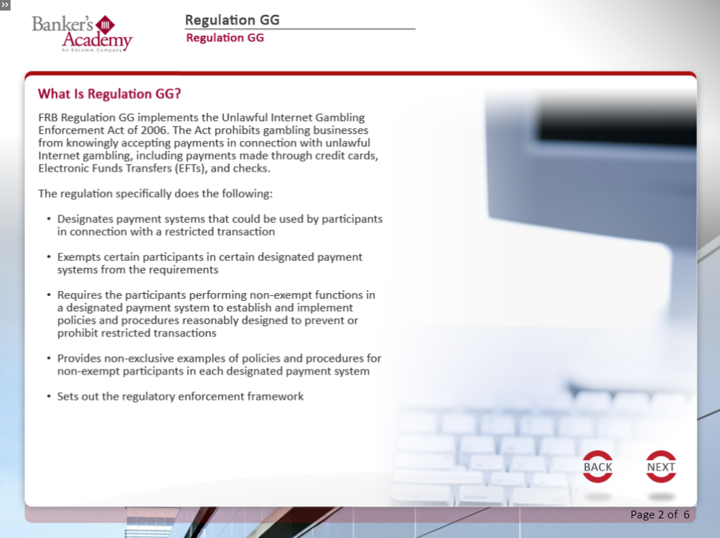 Regulation GG: Prohibition on Funding of Unlawful Internet Gambling - eBSI Export Academy