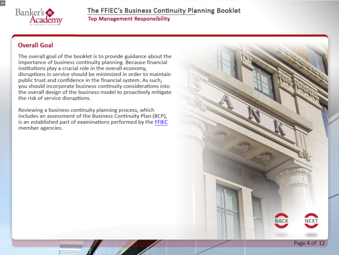 FFIEC's Business Continuity Planning Booklet - eBSI Export Academy