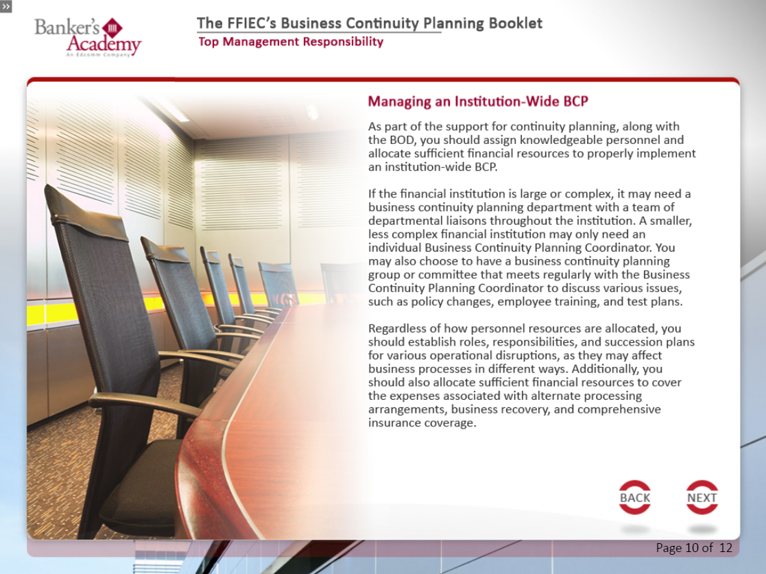 FFIEC's Business Continuity Planning Booklet - eBSI Export Academy