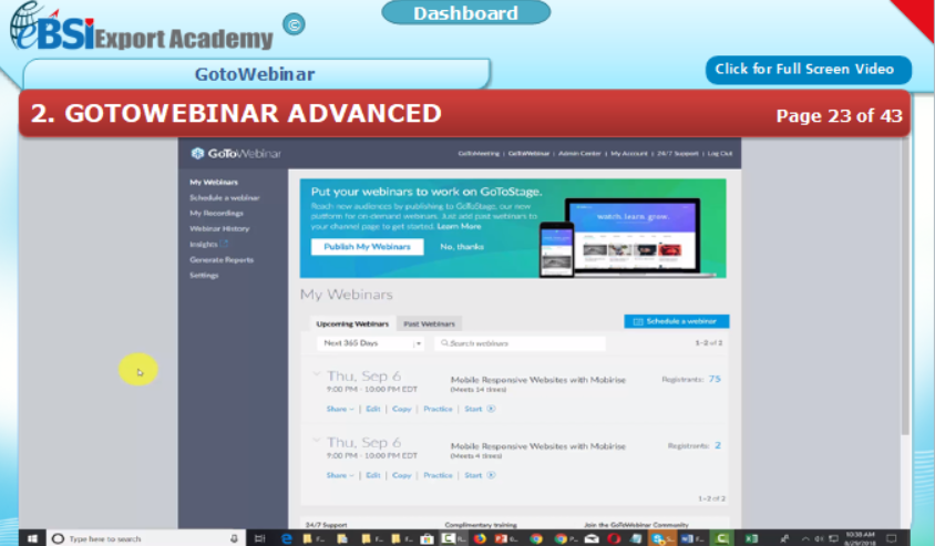 Using GotoWebinar - eBSI Export Academy