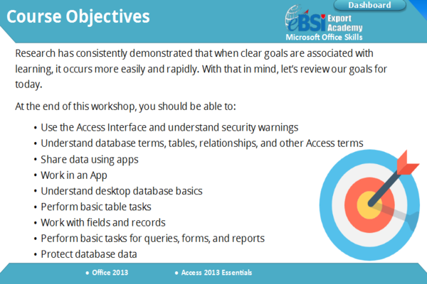Access 2013 Essentials - eBSI Export Academy