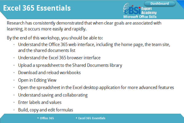 Excel 365 Essentials - eBSI Export Academy