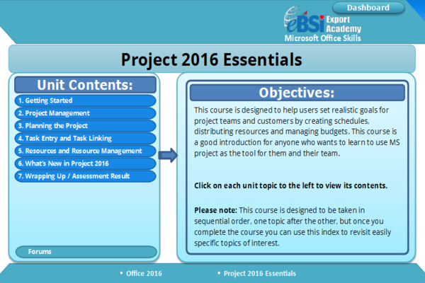 Project 2016 Essentials - eBSI Export Academy