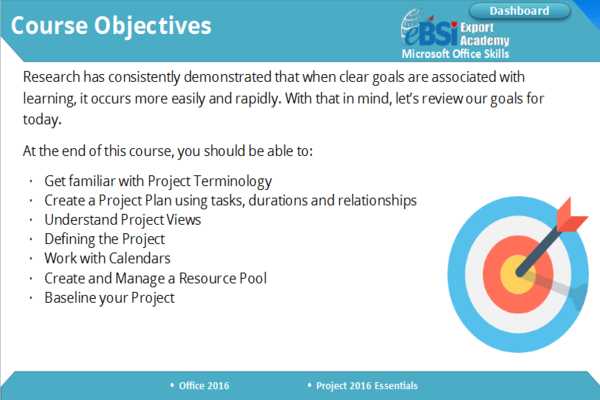 Project 2016 Essentials - eBSI Export Academy