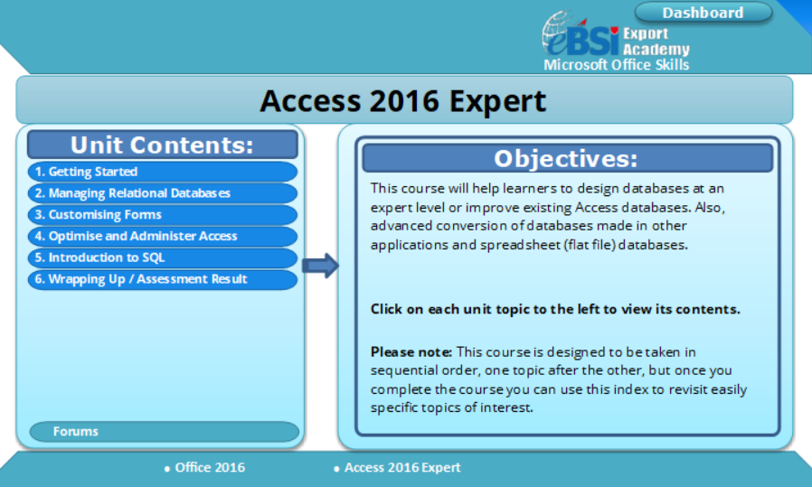 Access 2016 Expert - eBSI Export Academy