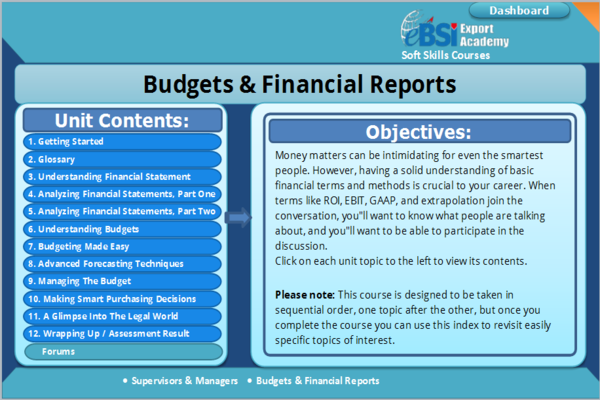 Budgets and Financial Analysis - eBSI Export Academy